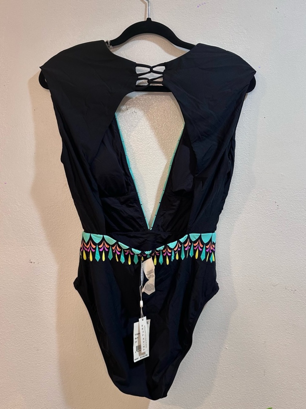 Trina Turk Black One-Piece Swimsuit with Turquoise, Pink and Yellow Accents - Picture 2 of 4